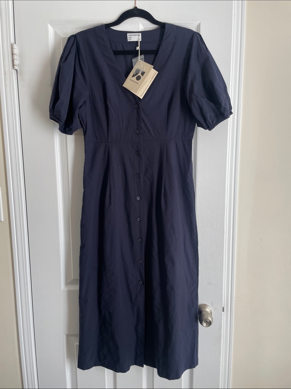 BNWT $149 FRANK & OAK Button-Front Puff Sleeve Midi Dress